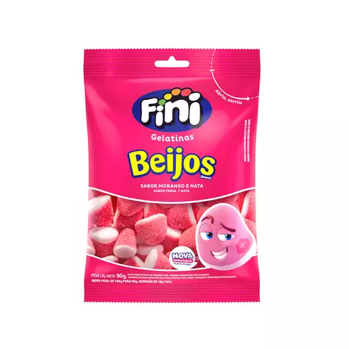 Bala de Gelatina Beijos Sabor Morango 90G - Fini