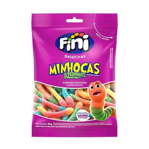 Bala de Gelatina Minhocas Azedinhas 90g - Fini